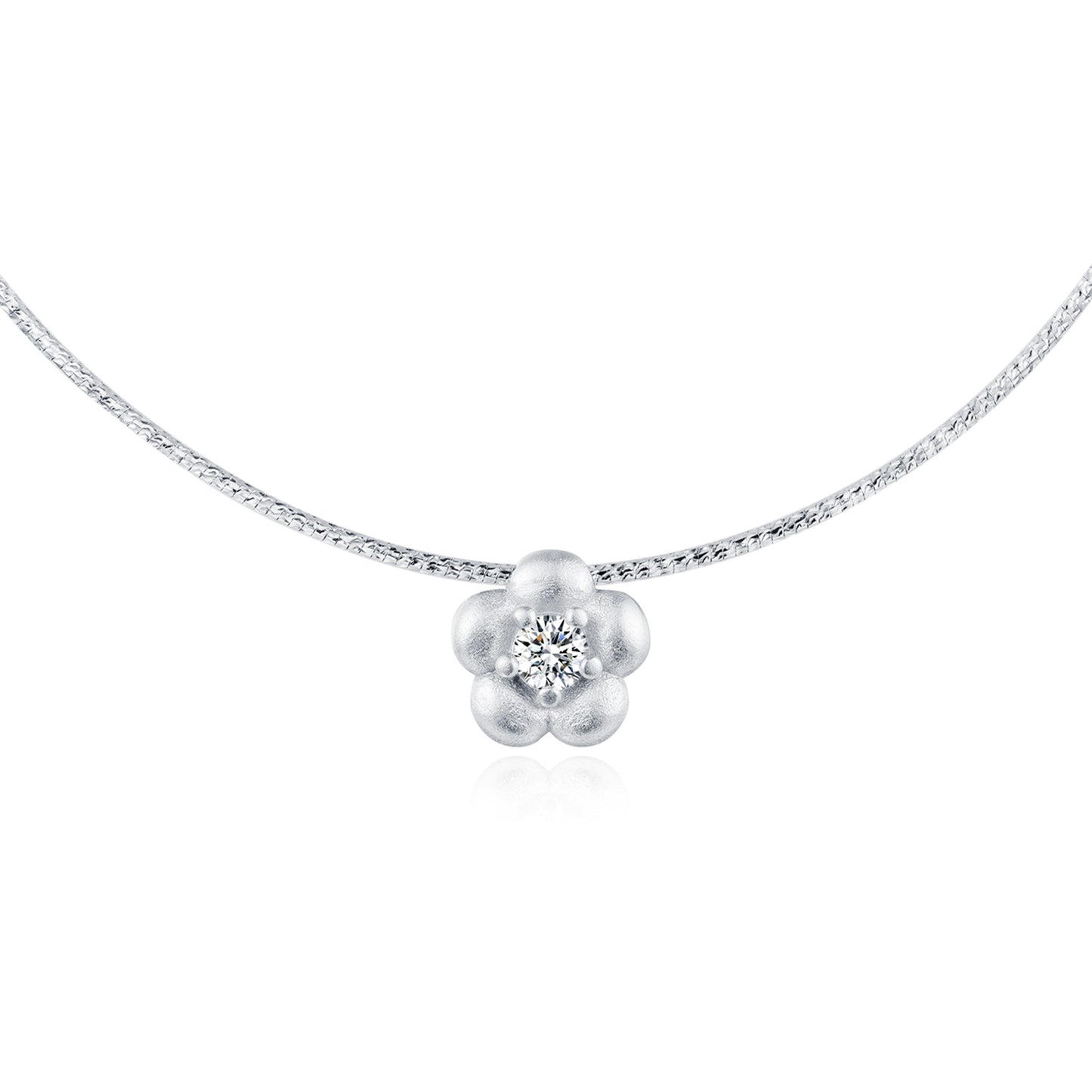 Planderful Everyday Genie S925 Silver Flower Necklace – Trendy Sandblasting Texture with Super Flash Zircon Set
