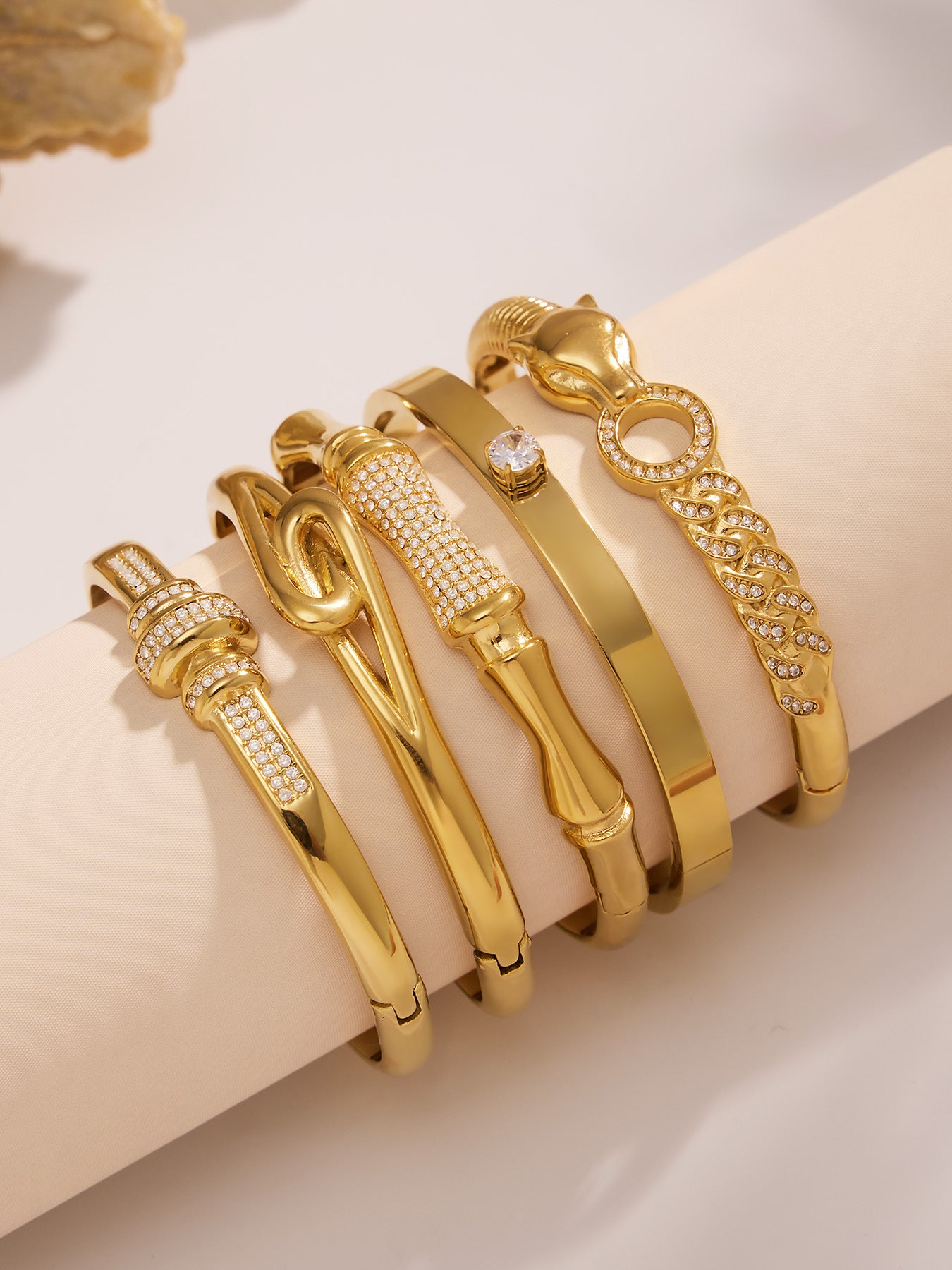 Planderful Zircon Bamboo Stainless Steel Bracelet Women