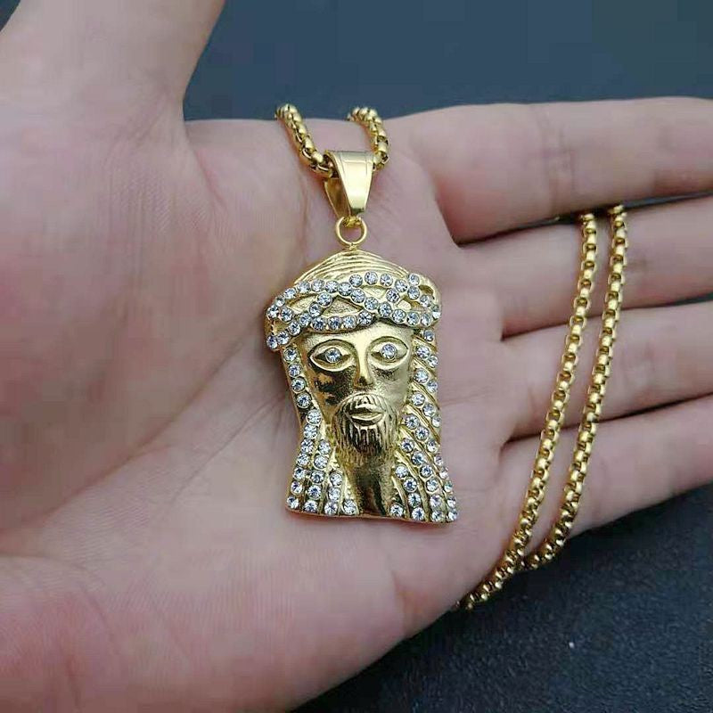 Planderful Hip Hop Pendant Necklace Gold Plated Zircon Portrait Head Premium Statement Jewelry For Hip Hop Fans