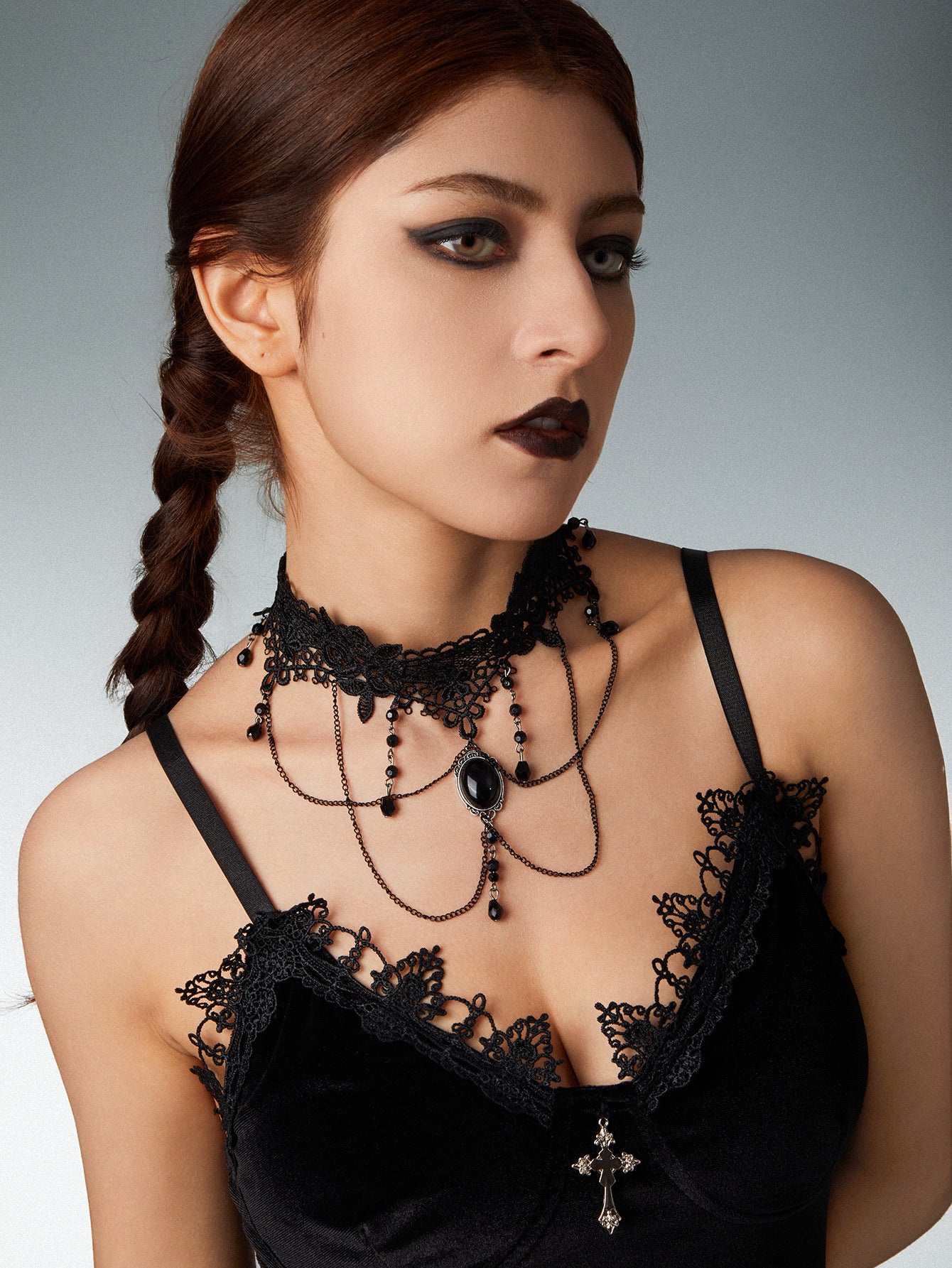Gothic Lace Gemstone-Style Choker