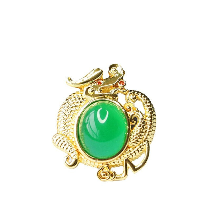 Oval Imperial Green Chalcedony Dragon Pendant