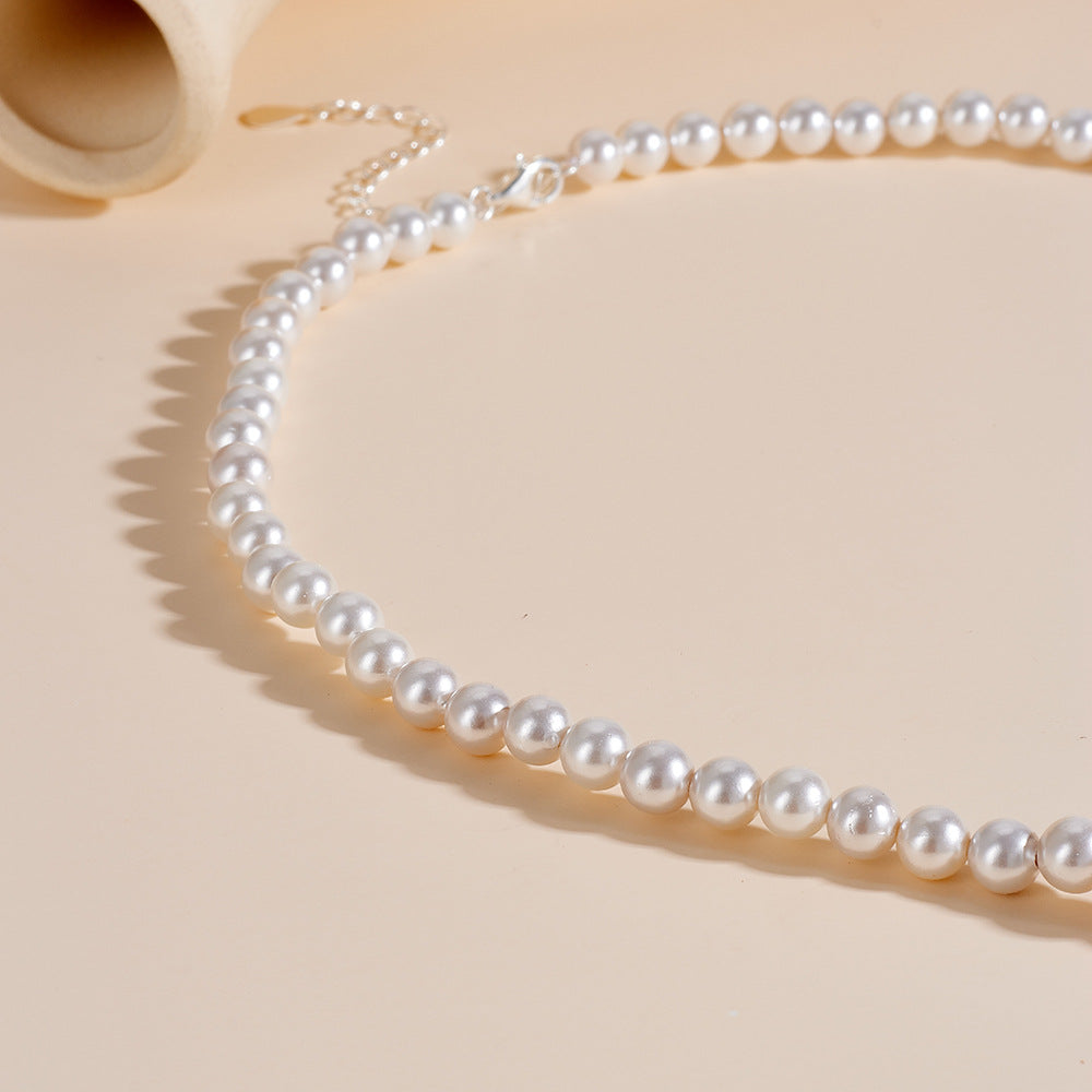 Retro Water Drop Zircon Inlaid Pearl Necklace S925 Sterling Silver Beaded