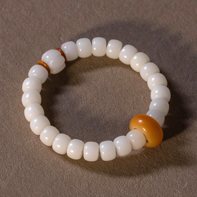 Bodhi Root Bracelet with White Jade Beads for Men and Women