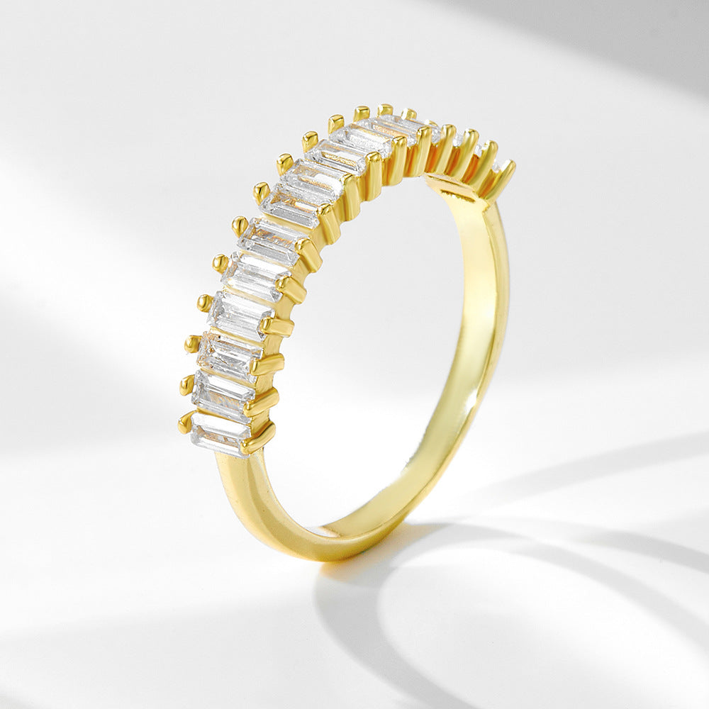Wish Amazon 925 Sterling Silver Rectangular Zircon Ring Zircon Ring