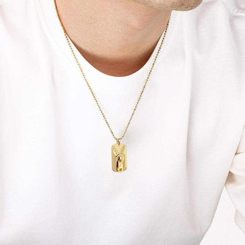 Simple Design Three-Dimensional Zipper, Military Brand Titanium Steel Necklace, Men's And Women'S Couples'