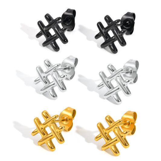 Planderful Stainless Steel Grid Earrings Unisex Mini