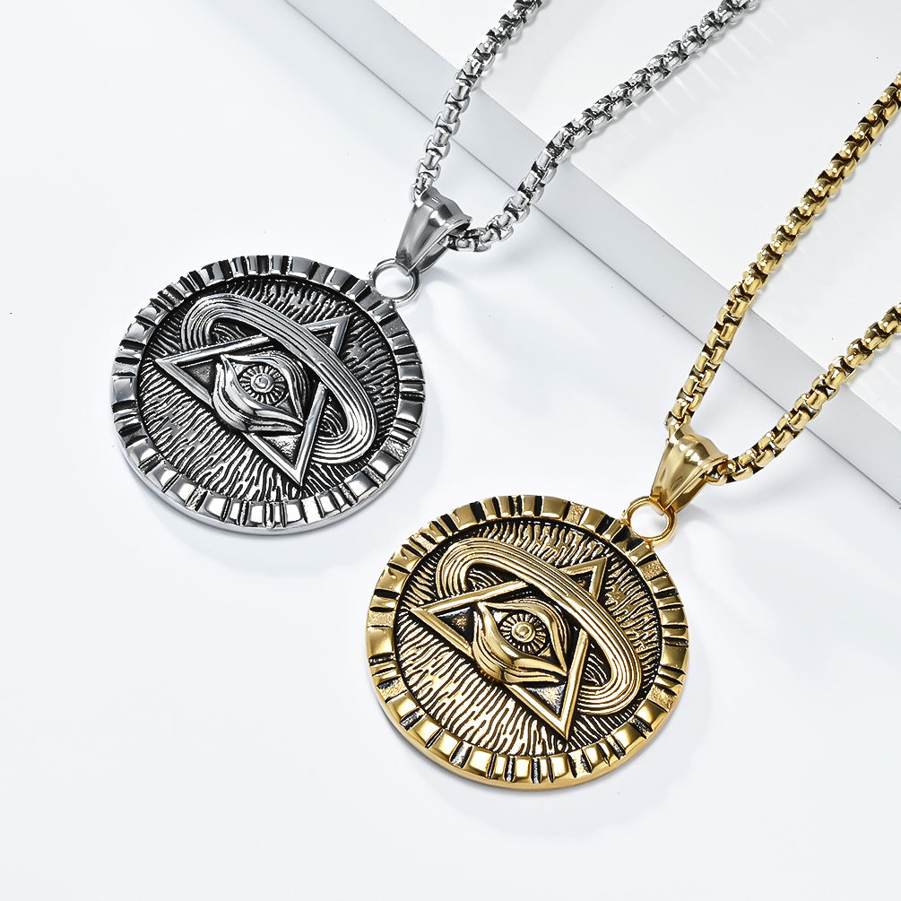 Planderful Eye of Horus Necklace Geometric Round Pendant Steel Retro European American Style Gift For Her