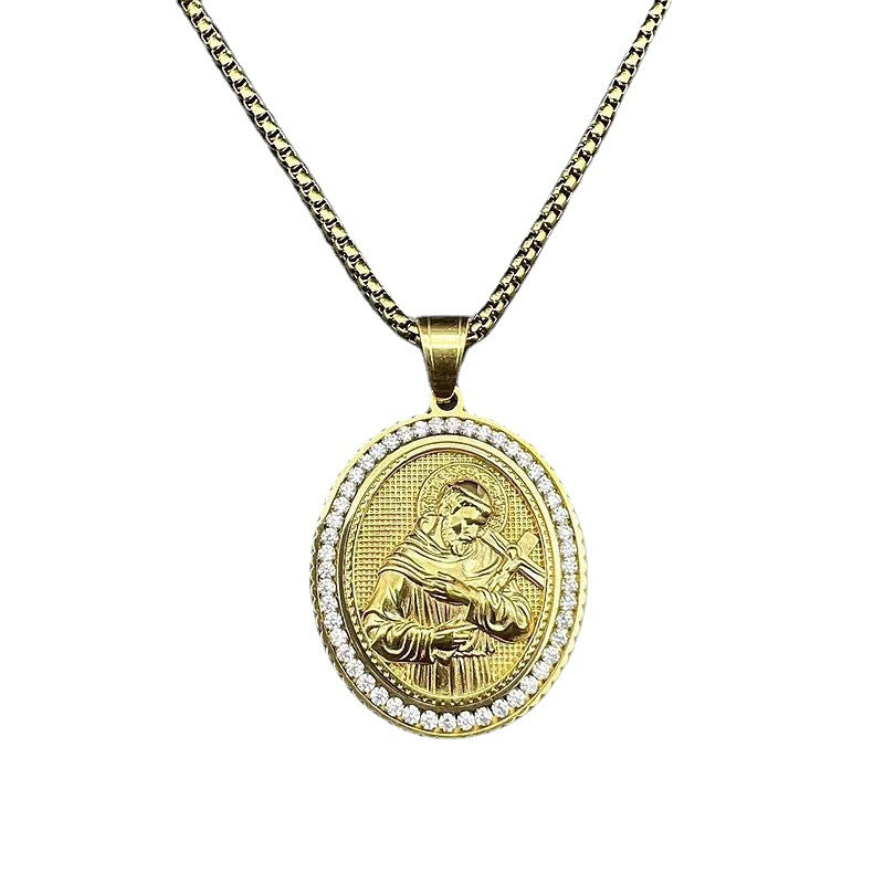 Zircon Necklace - Statement Jesus Pendant In Stainless Steel Gold Plated Hip Hop Religious Jewelry