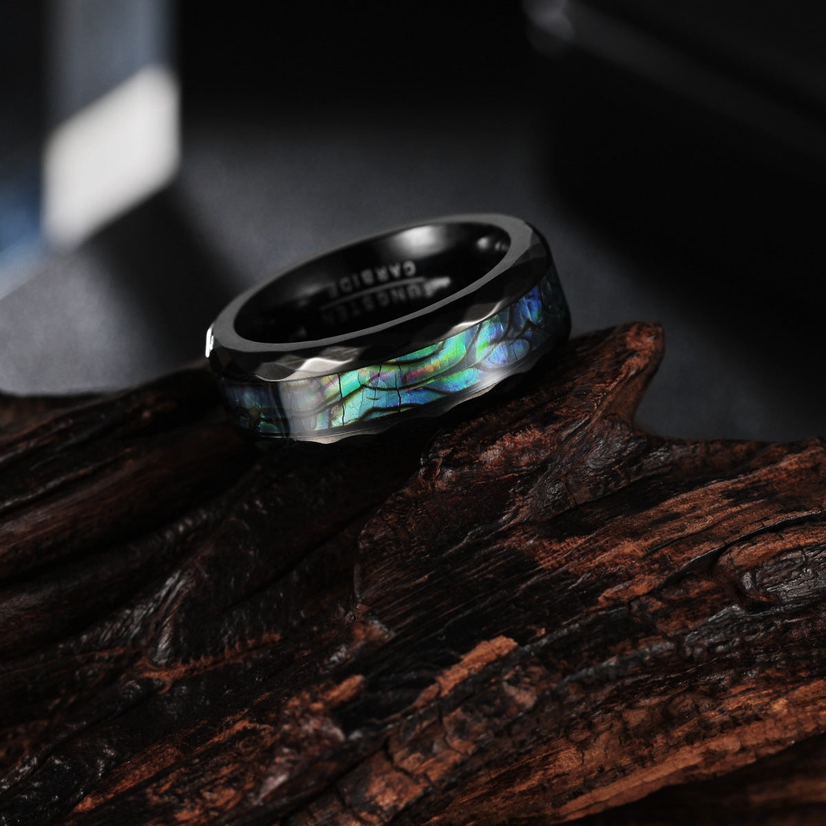 Black Rose Gold Tungsten Steel Men's Ring with Abalone Shell - Wholesale Jewelry for Men