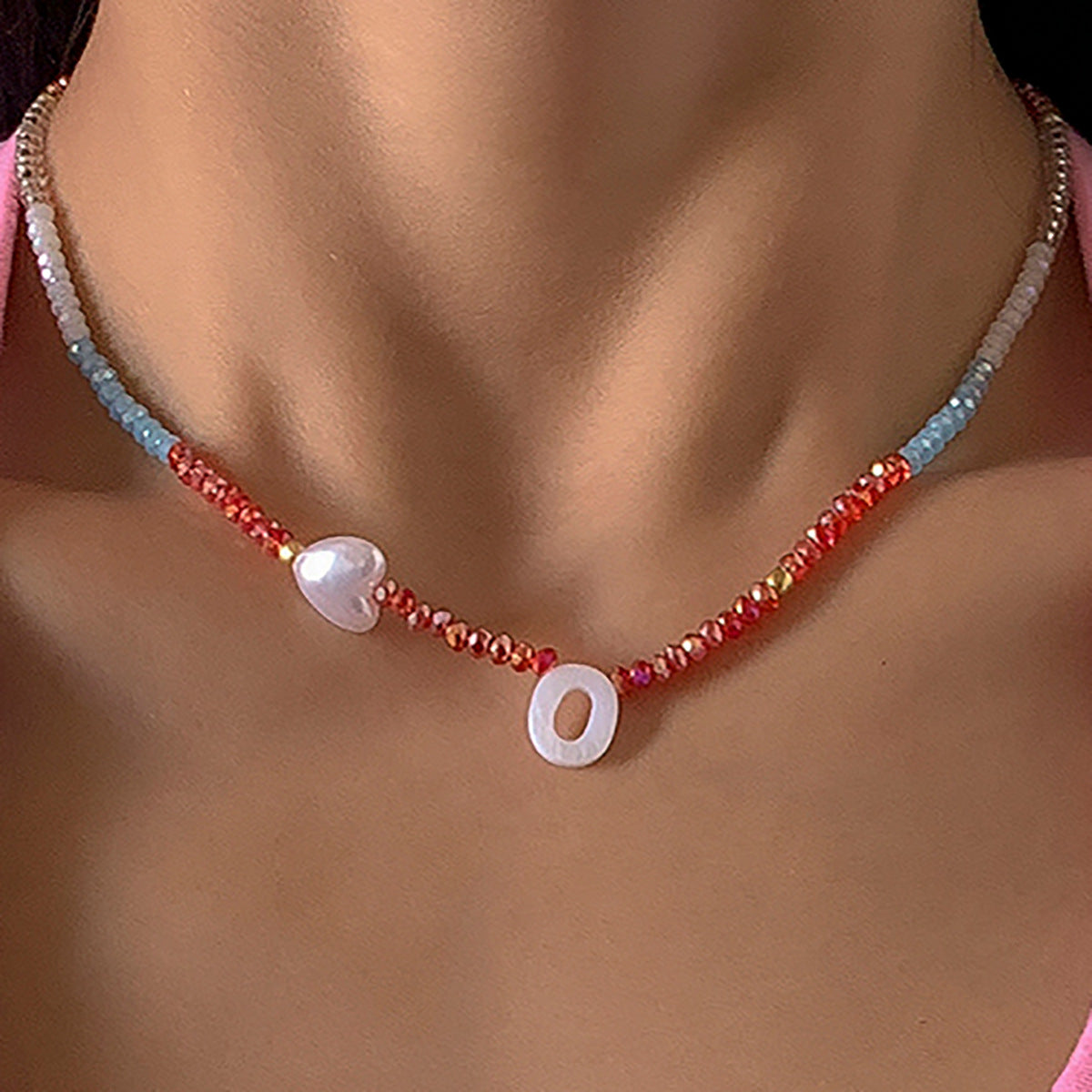 Planderful Crystal Shell Necklace Vienna Verve For Women With Imitation Pearl Geometric Letter O Statement