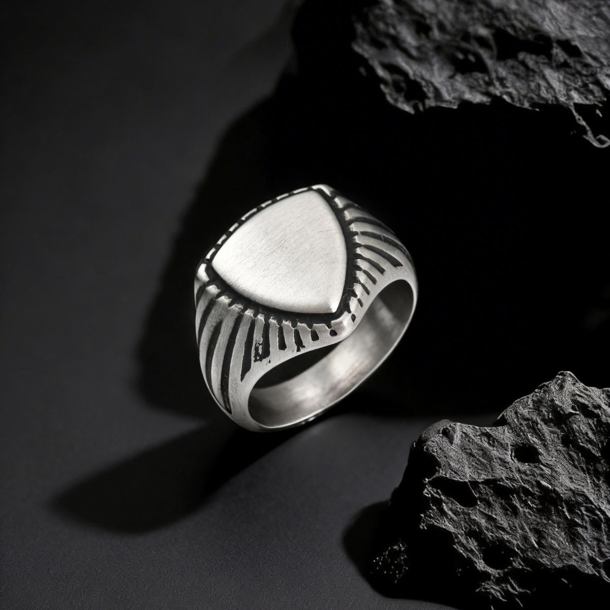 Men's American Tough Guy Literary Stainless Steel Brushed Triangle Ring