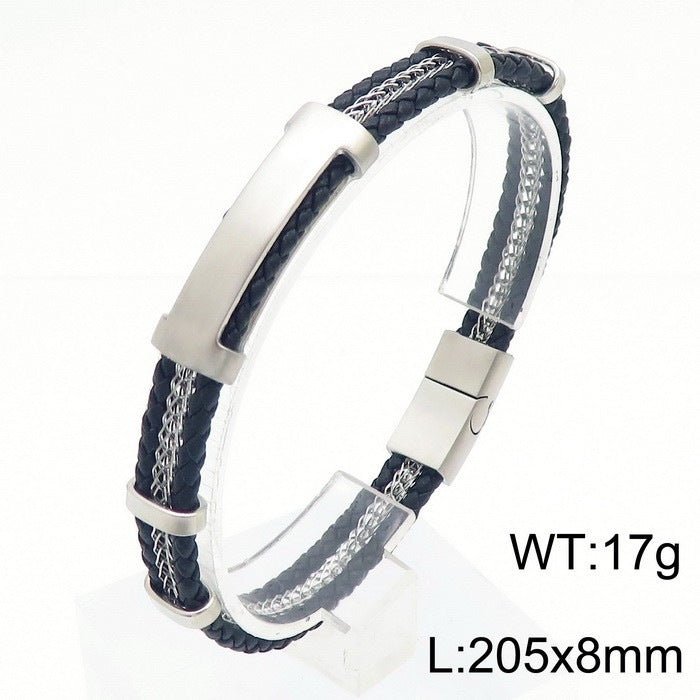 Business Men's Leather Rope Bracelet – Steel Wire Braided Multi-Layer Leather Rope