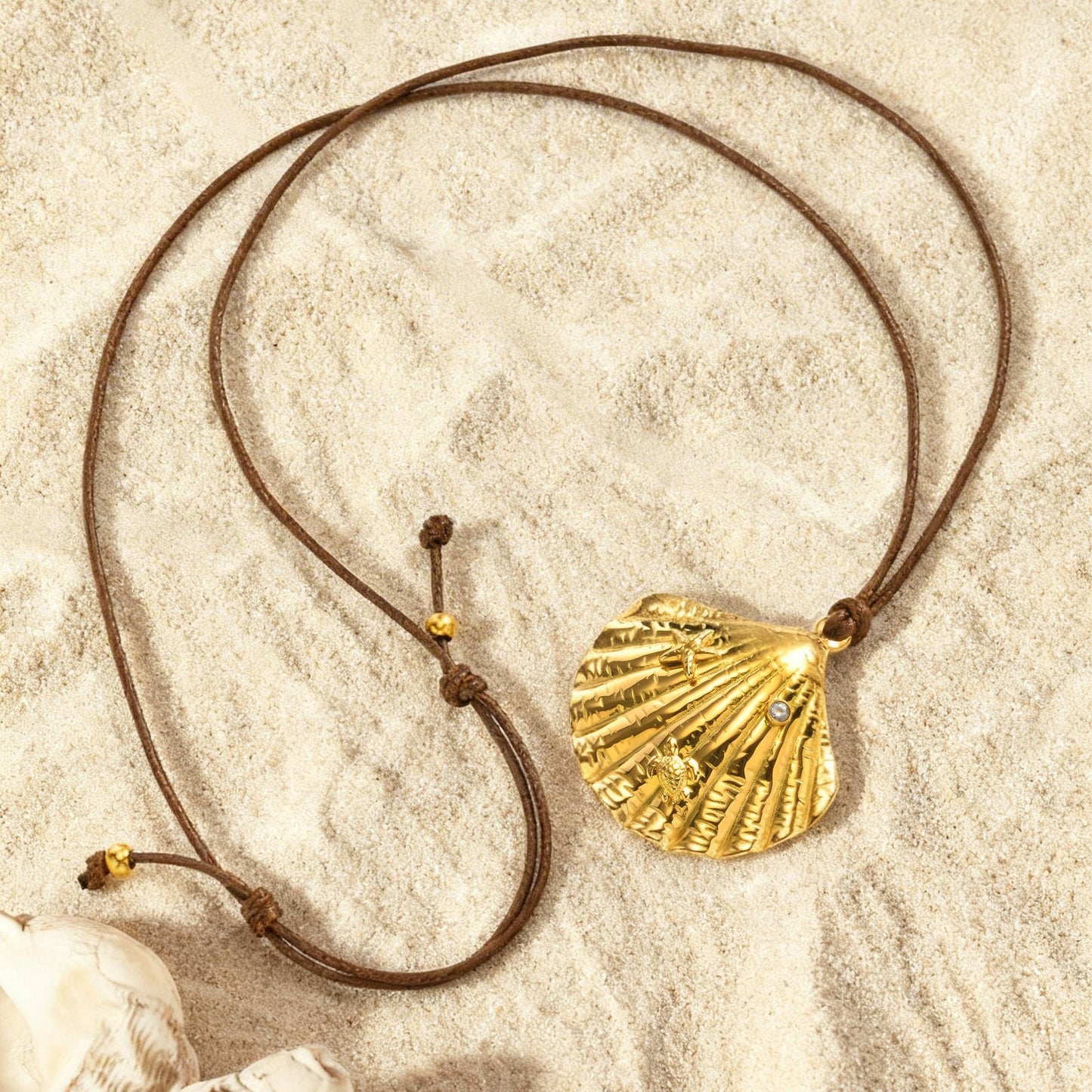 Ocean Wind Stainless Steel Shell Starfish Wax Rope Necklace High