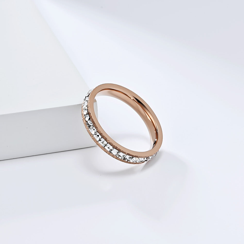 Planderful Korean Style Zircon Ring Gold Plated Titanium Steel For Women Luxurious Everyday Genie Jewelry