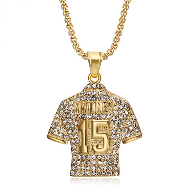 Planderful Premium Hip Hop Necklace Titanium Steel Gold Plated Zircon NFL Jersey Pendant No 15 for Fans