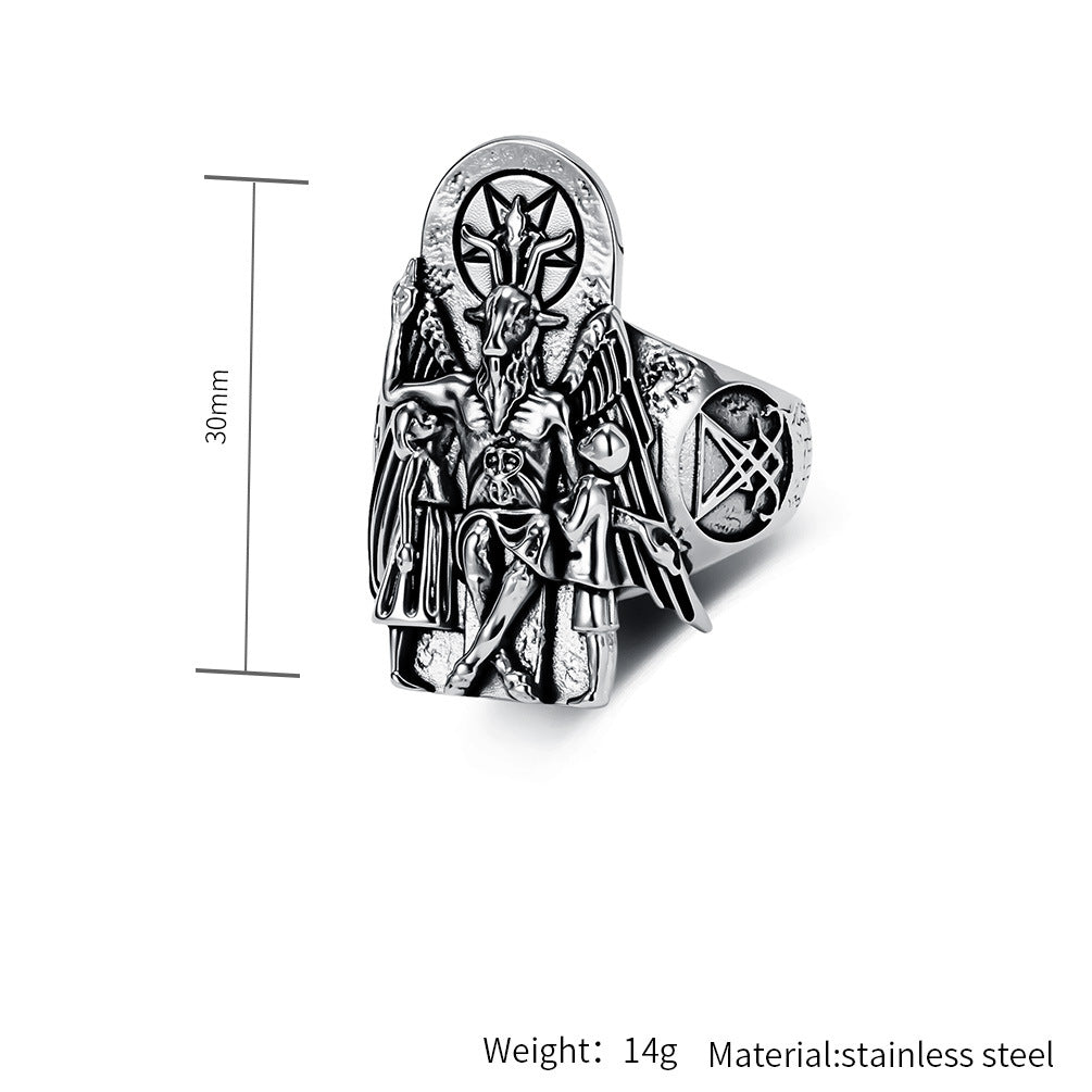 Planderful Everyday Genie Dark Wind Devil Goat Ring Steel Unisex Punk Statement for Men