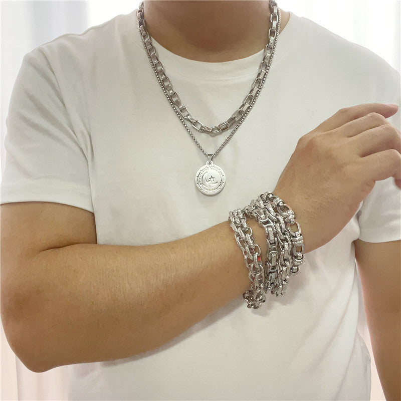 Personalized Retro Titanium Steel Moon and Star Pendant Necklace for Men