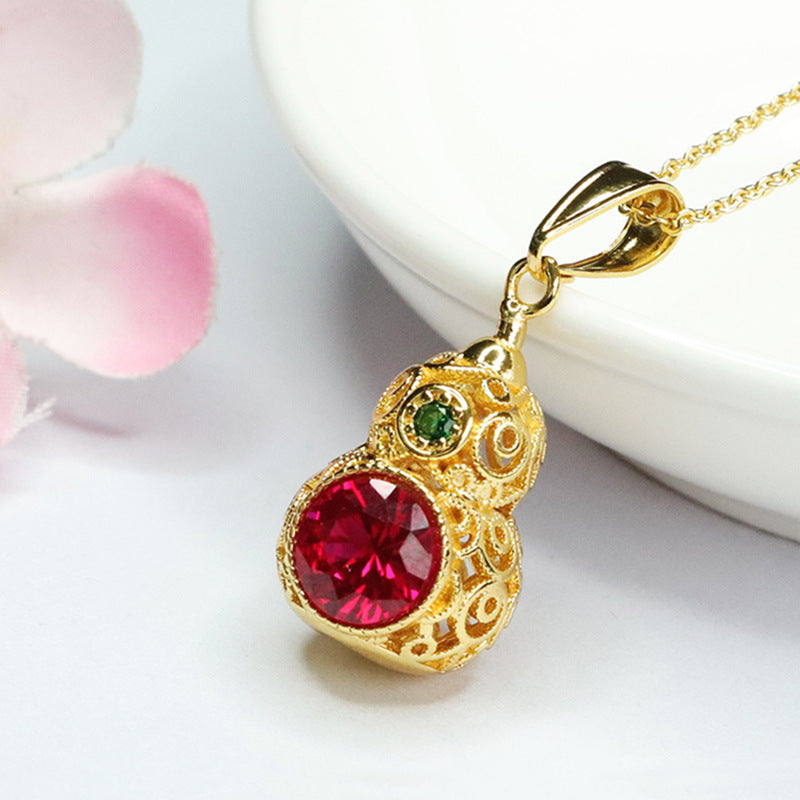 Lab-Grown Ruby Gourd Pendant — No Chain