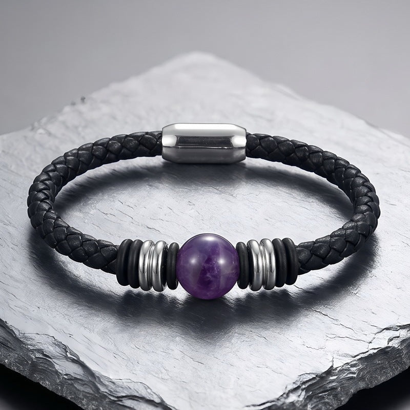 Woven Leather Rope Bracelet Tiger's Eye Stone Lapis Lazuli Magnetic Buckle Stainless