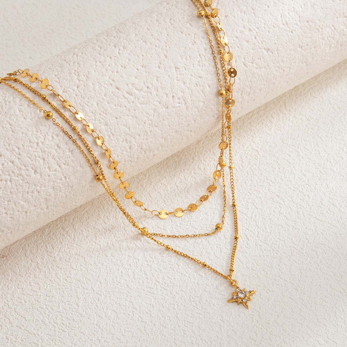 Eight-Point Star Layered Stainless Steel Necklace