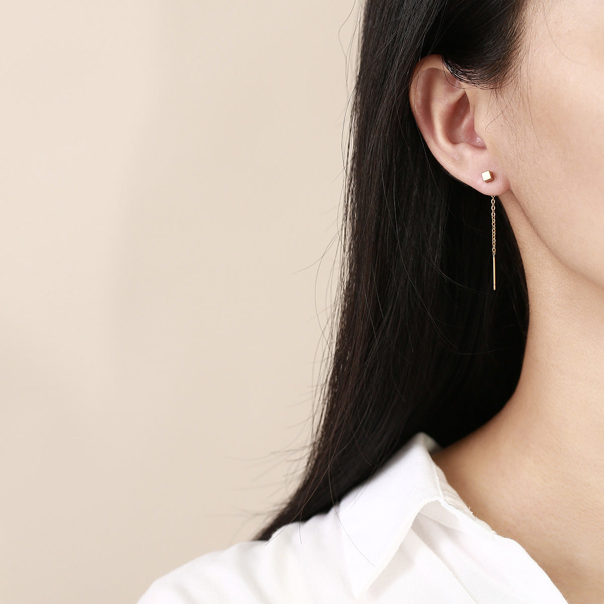 Fashion Earrings Stainless Steel Square Gold Chain Fringed