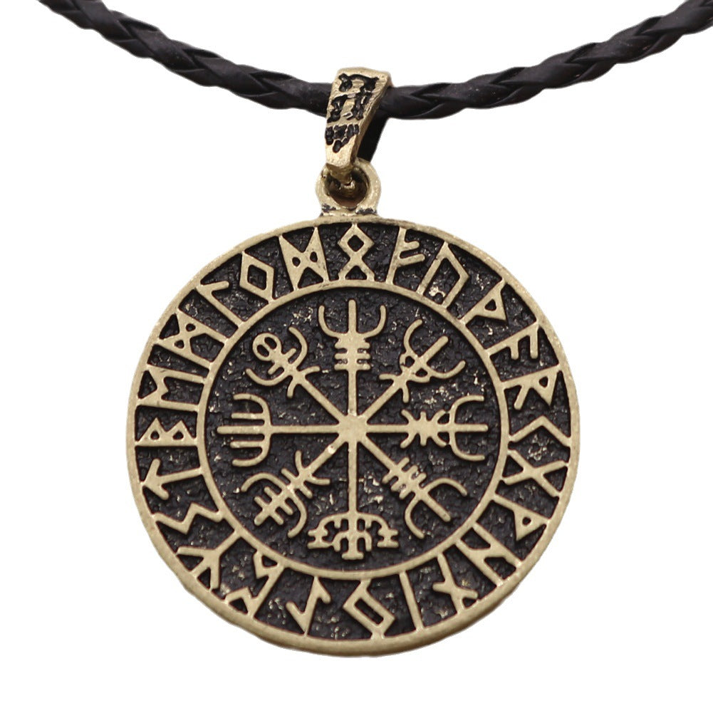 Viking Pirate Compass Necklace with Snowflake Rune Pendant - Men's European and American Style Accessory