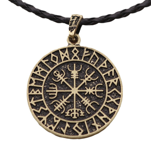 Viking Pirate Compass Necklace with Snowflake Rune Pendant - Men's European and American Style Accessory