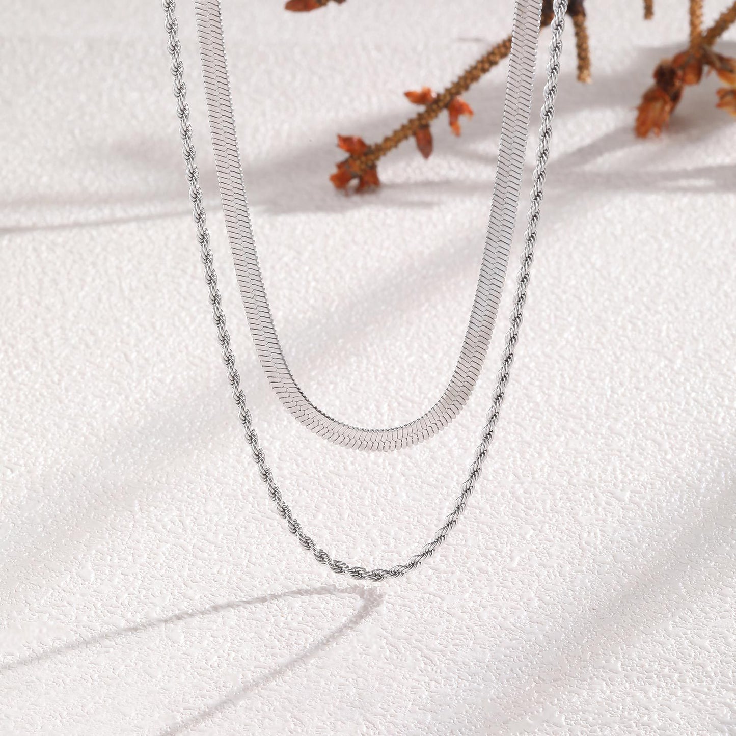 Stainless Steel Blade Chain Twist Chain Double Steel Gold Necklace