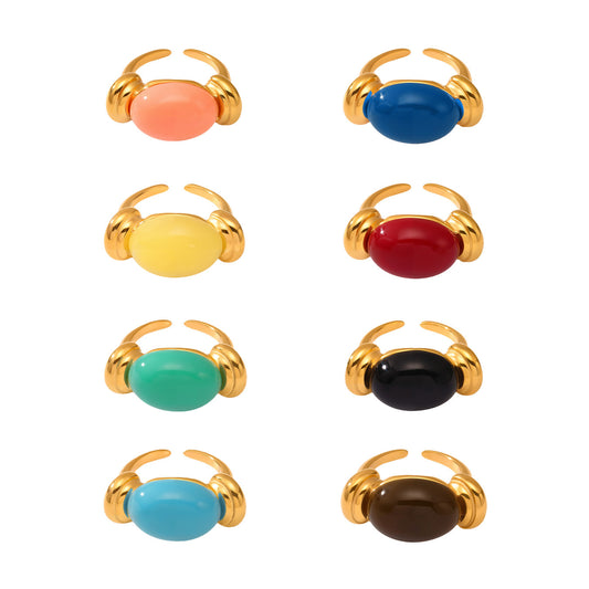 Planderful Oval Resin Ring Candy Color Women Fashion