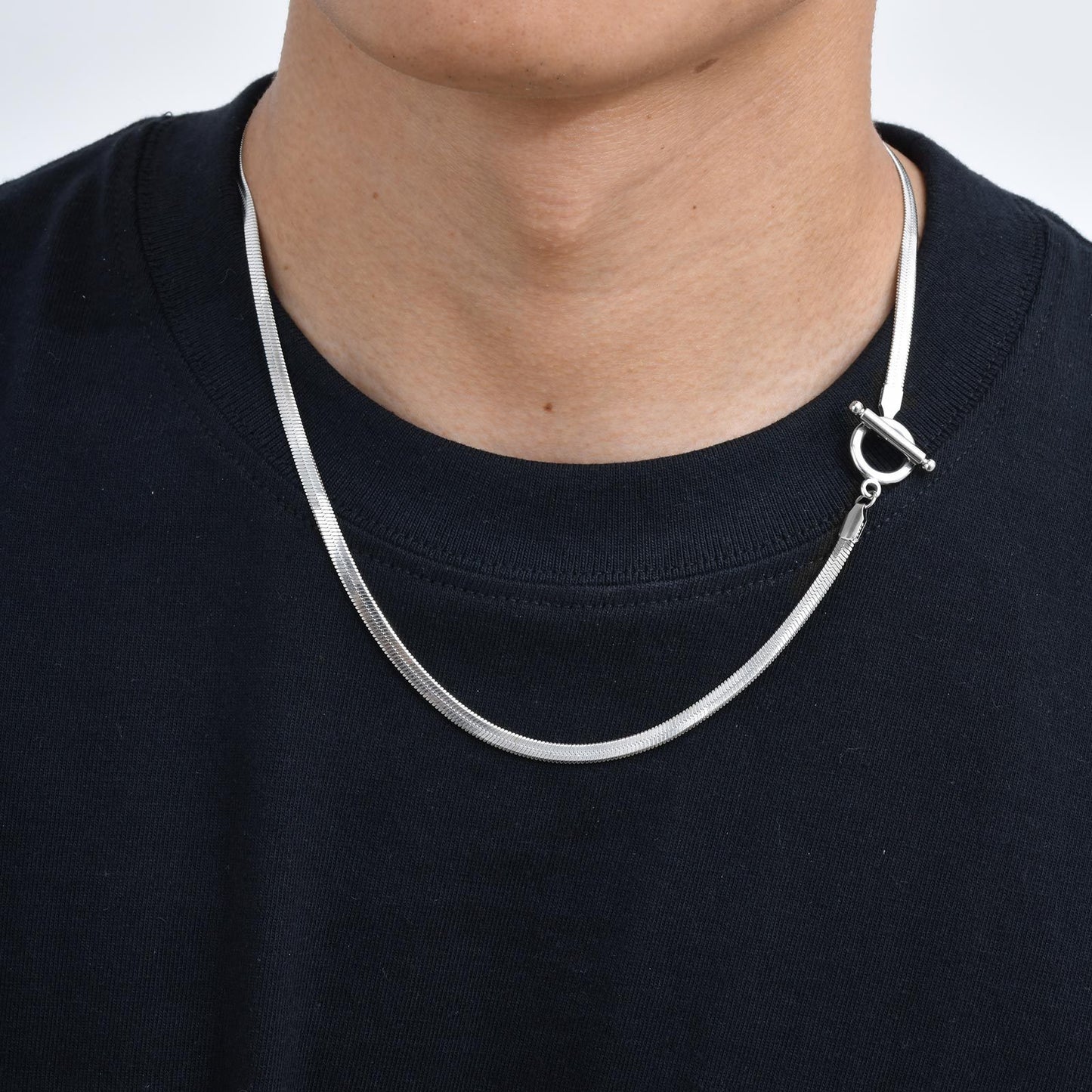 Stainless Steel Toggle Clasp 4mm Wide Blade Chain Necklace Men's