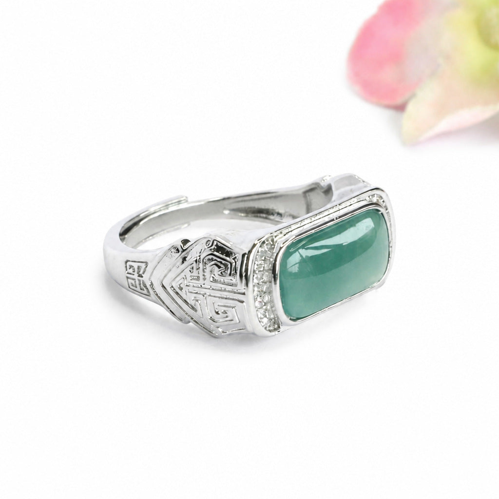 Blue Water Jadeite Saddle Ring