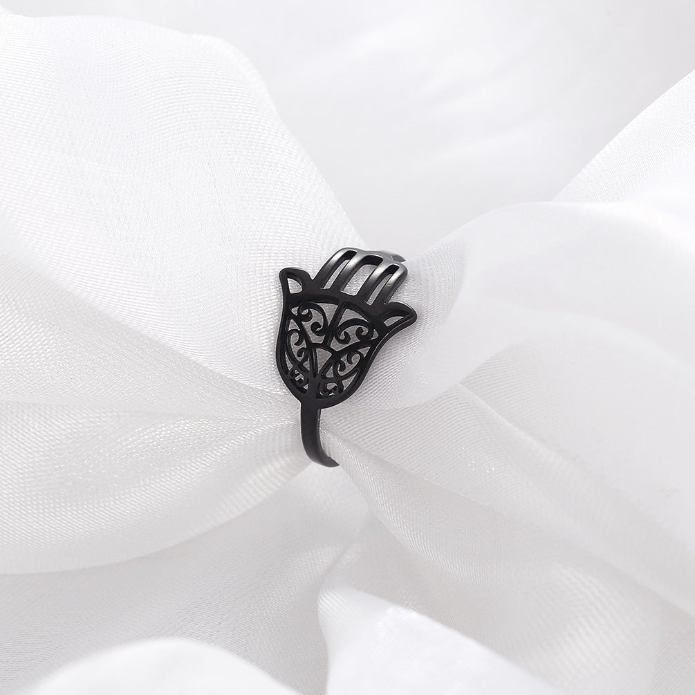 Amazon Source Fatima's Hand Titanium Steel Ring Jewelry