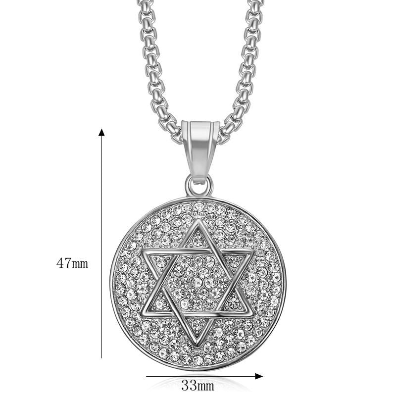 Planderful Stainless Steel Star of David Hexagram Pendant Necklace with Zircon Sparkle for Hip Hop Jewelry Fans