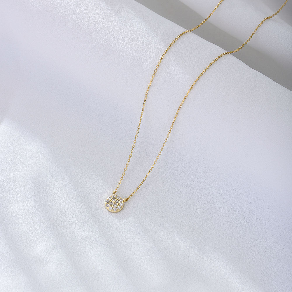 S925 Sterling Silver Classic Round Micro-Inlaid Zircon Pendant Necklace Amazon Hot-Selling Models