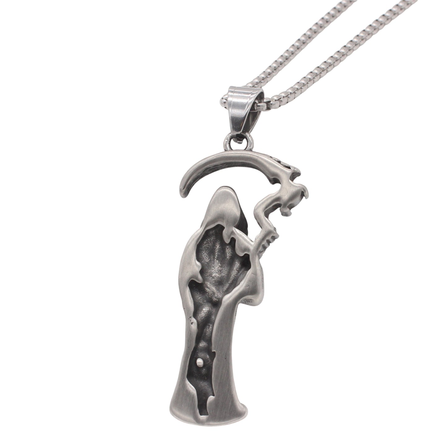 Planderful Jewelry Mens Skull Pendant in Titanium Steel, Retro Death Sickle Design