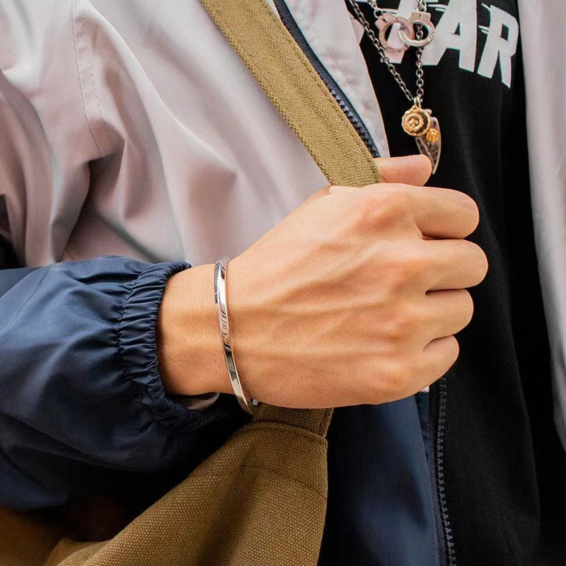 Planderful Jewelry Titanium Steel Mens Bracelet Minimalist Mobius Inspired Design With Customizable Lettering