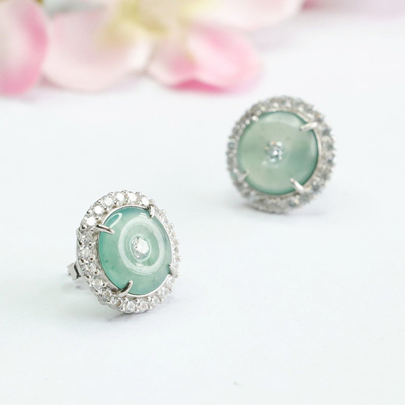Icy Blue Jadeite Peace Buckle Stud Earrings