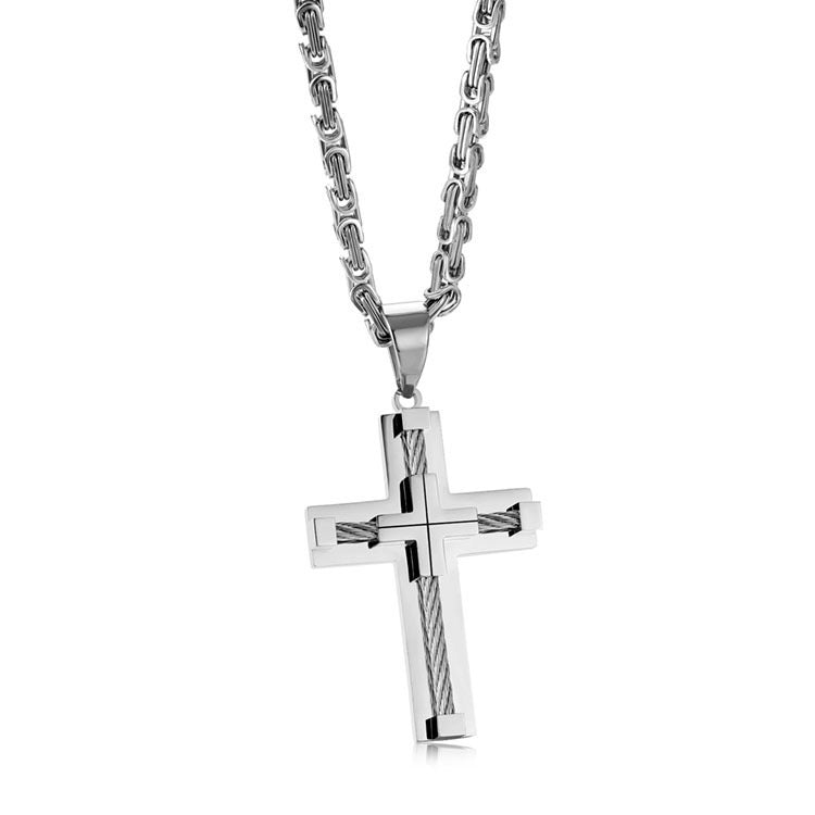 1. Planderful Stainless Steel Cross Necklace For Men With High Polish Pendant And Cuban Chain Hip Hop Style