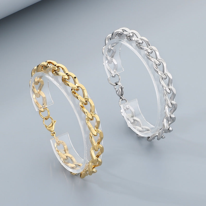 Planderful Unisex Titanium Cuban Bracelet 18K Gold Plated