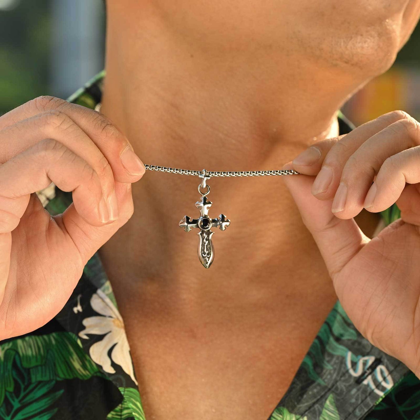 Planderful Retro Zircon Cross Sword Necklace Stainless Men