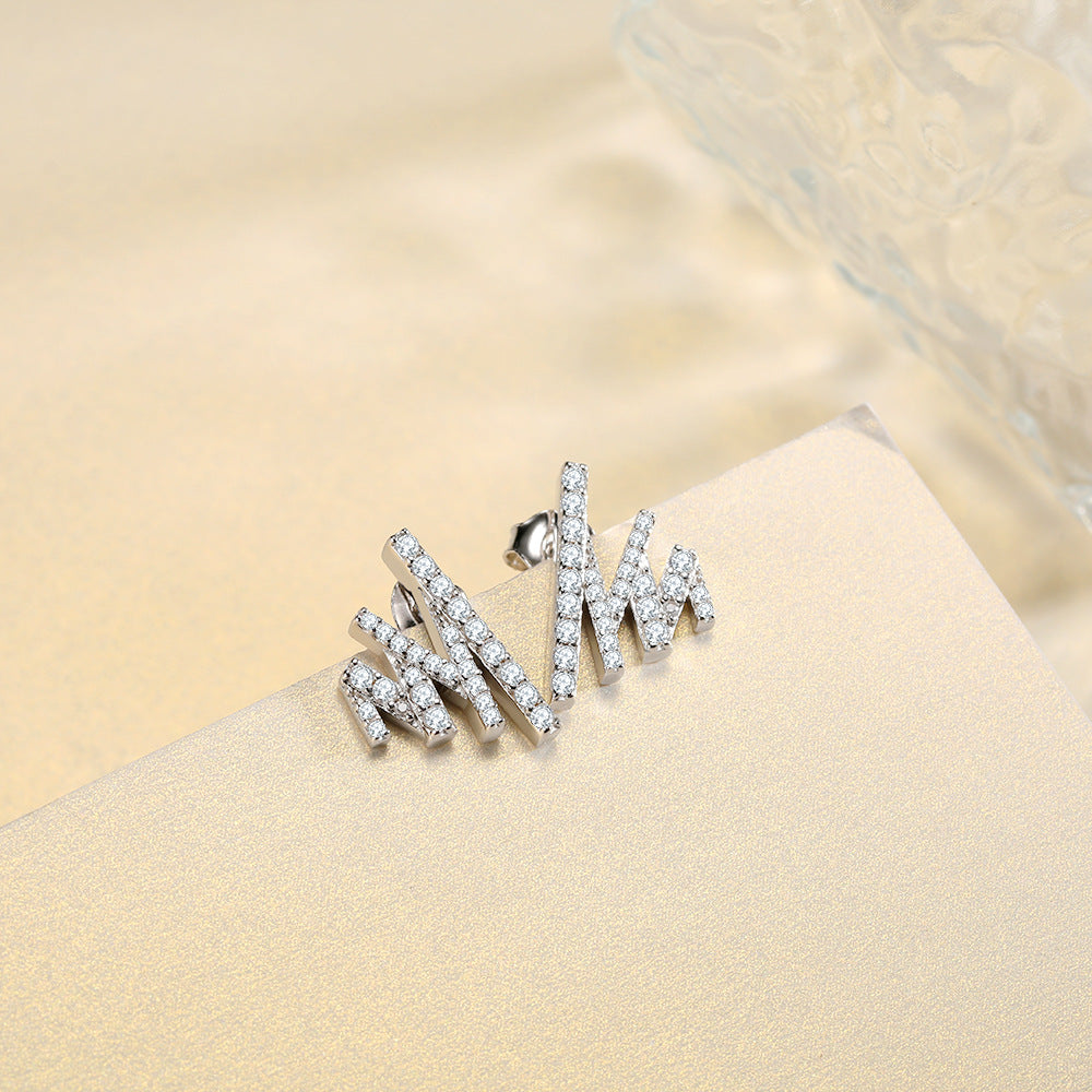 Zircon Geometrically Irregular Waves Sterling Silver Stud Earrings