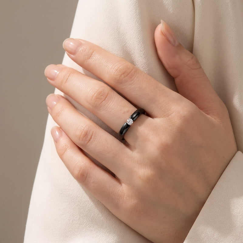 Zircon Ring Korean Vacuum Plating 3mm Round Stainless Steel Ladies Zircon Ring