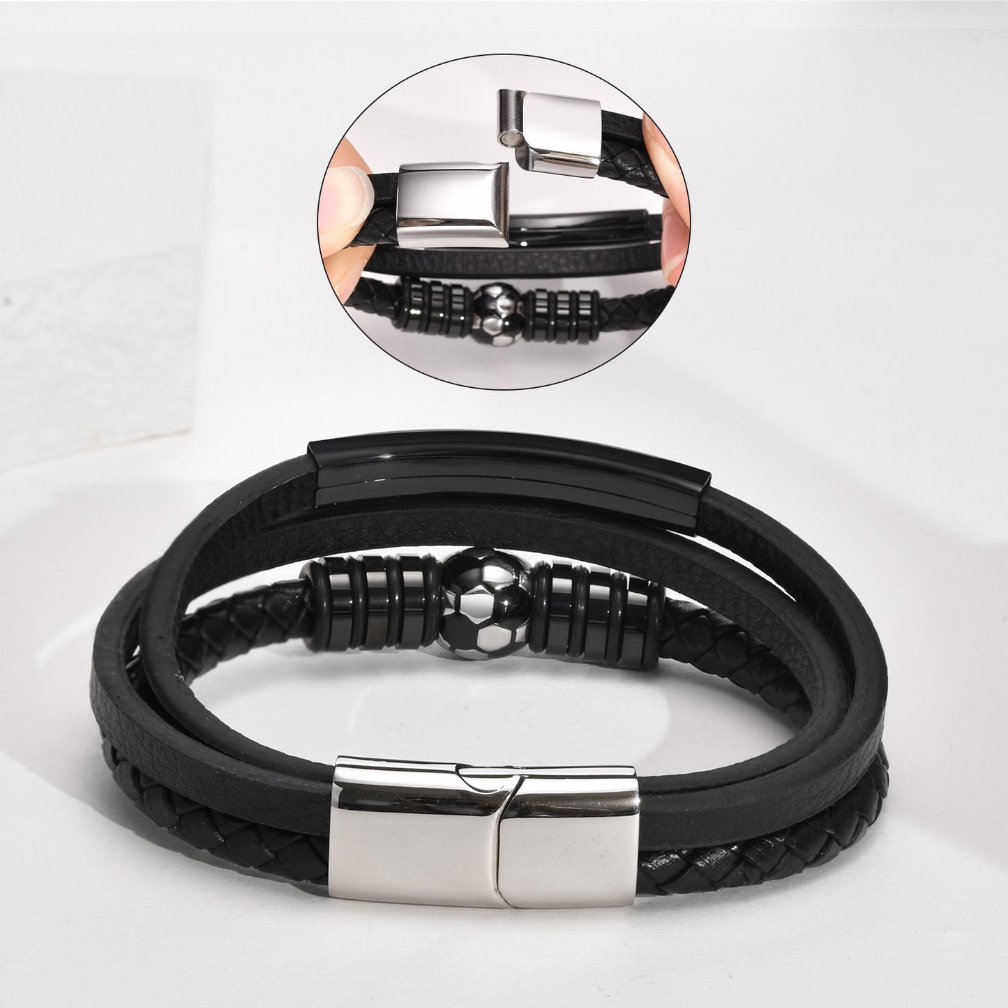 Stainless Steel Curved Baseball Football Bracelet for Men