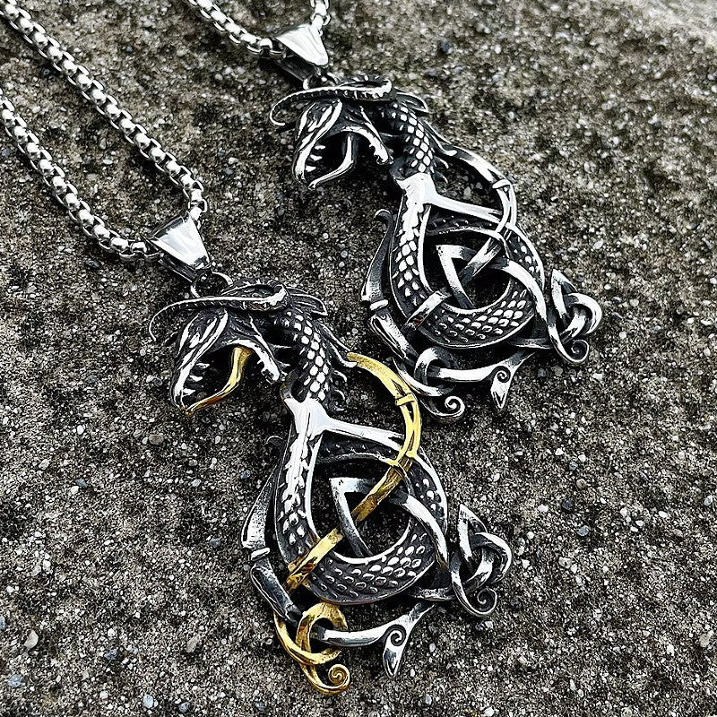 1. Planderful Stainless Steel Viking Dragon Necklace For Men Retro Knot Pendant Gift Idea