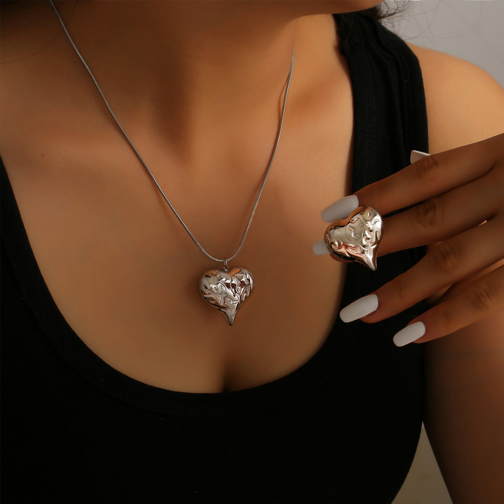 Chic Urban Minimalist Jewelry Set with Unique Textured Pendant - Titanium Steel Set