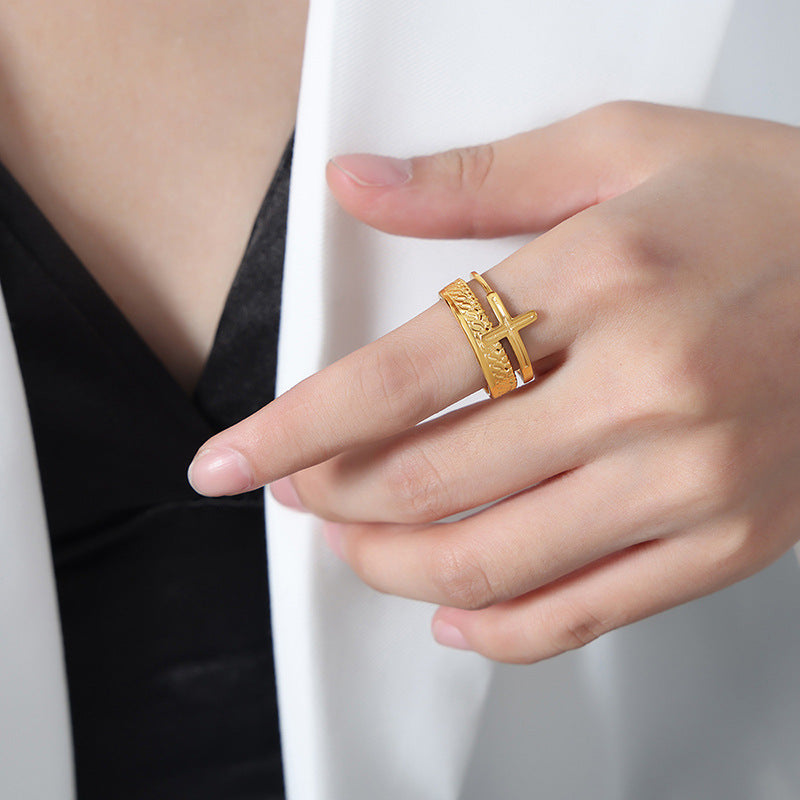 Elegant Mother of Pearl Open Ring in Titanium Steel - Luxury Fashion Jewelry for Women
