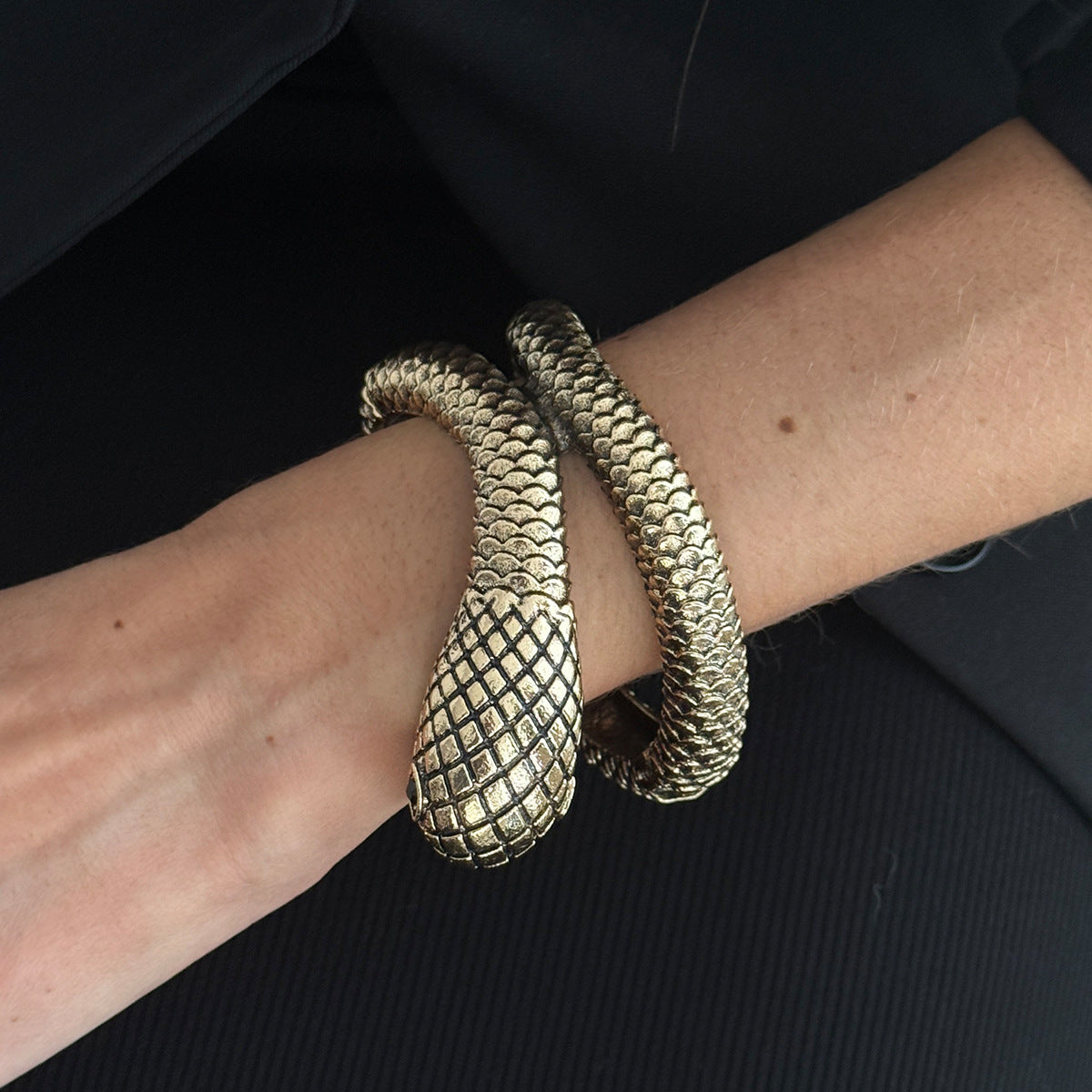 Planderful Vienna Verve Snake Skin Pattern Opening Bracelet For Women Geometric Winding Statement Jewelry