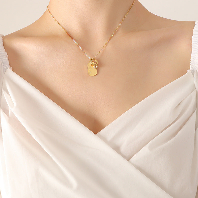 Zirconia Pendant Necklace with Cross Chain - Stylish Titanium Steel Women's Accessory