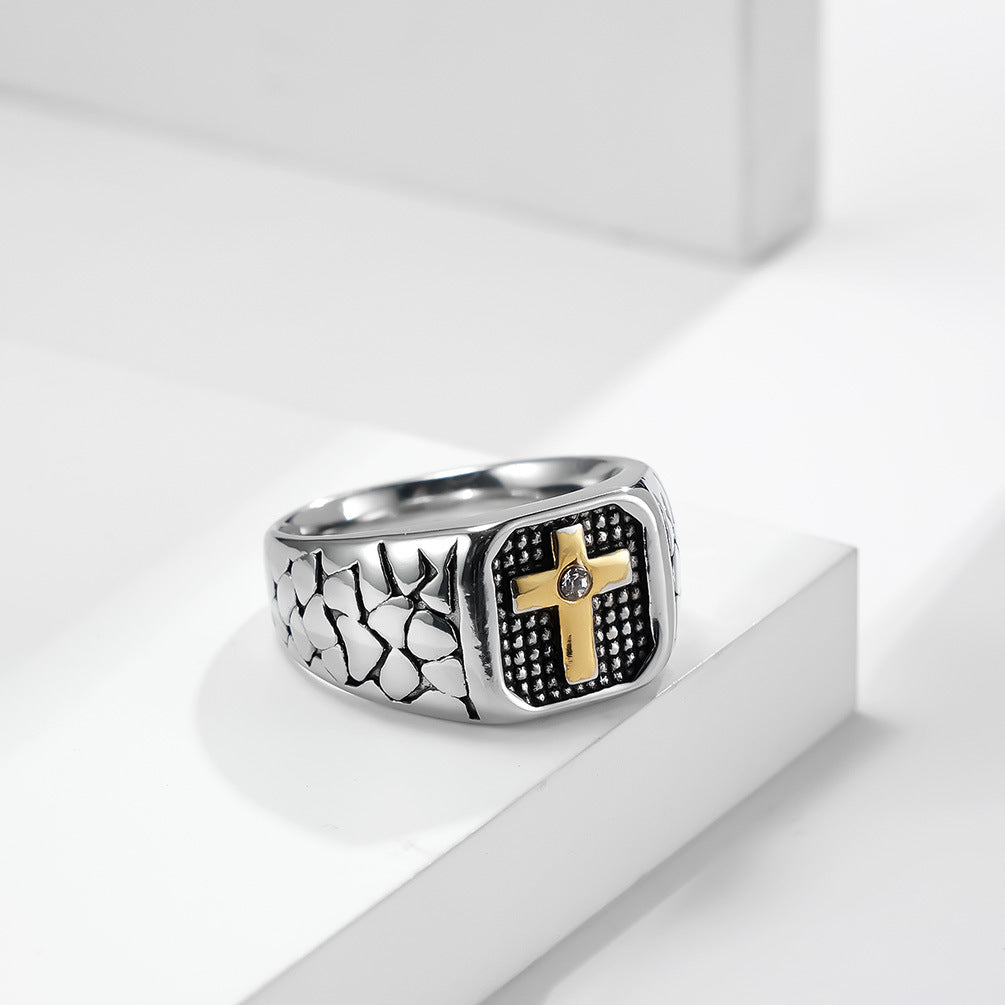 Zircon Ring – Vintage Cross Punk Mens Ring