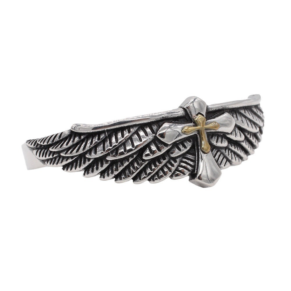 Planderful Everyday Genie Titanium Steel Eagle Cross Bracelet Retro Design For Men Women Unisex Protection